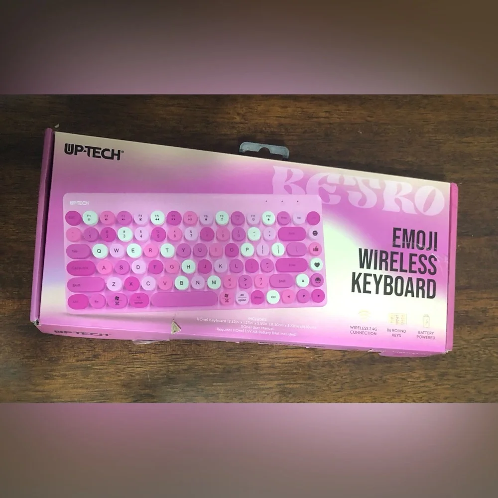 Retro Emoji wireless keyboard pink.